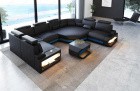 Moderne Leder Wohnlandschaft Asti Mini U Form in schwarz-blau