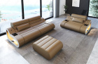 Design Leder Couch Garnitur Concept 2-1 in sandbeige-weiss
