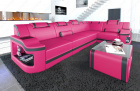 Leder Ecksofa Padua L Form mit LED Beleuchtung in pink-schwarz *pink nur in Kunstleder verfügbar