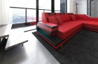 Leder Couch Ravenna mit LED Beleuchtung in rot-schwarz