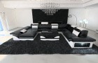 Couch Leder Enzo XXL mit LED Beleuchtung schwarz-weiss