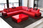 Luxus Sofa Ragusa L Form Leder rot-schwarz mit LED Beleuchtung RGB