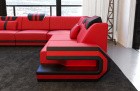 Luxus Sofa Ragusa L Form Leder rot-schwarz mit LED Beleuchtung RGB