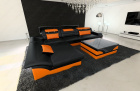 Designersofa Monza in Leder in schwarz-orange