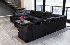 Ecksofa Leder U Form mit LED Beleuchtung Couch schwarz
