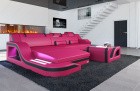 Designer Sofa Palermo L Form LED Beleuchtung in den Farben pink-schwarz