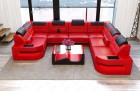 Ecksofa Leder U Form mit LED Beleuchtung Couch rot