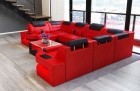 Wohnlandschaft Como Leder U Form Sofa in Rot-Schwarz
