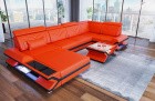Sofa Wohnlandschaft Napoli mit Beleuchtung in orange-schwarz