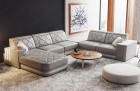 XXL Leder Sofa Cesena mit LED Ecke in grau-weiß