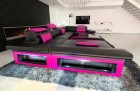 Luxus Wohnlandschaft Enzo U Form LED schwarz-pink