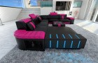 XXL Wohnlandschaft Bellagio U Form Sofa in Schwarz-Pink
