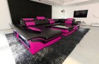Leder Wohnlandschaft Enzo U Form Sofa in Schwarz-Pink