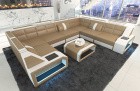 Sofa Wohnlandschaft Pesaro U Form Sandbeige-Weiß