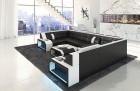 Sofa Wohnlandschaft Leder Pesaro U Form schwarz-weiss