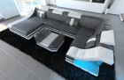 Sofa Wohnlandschaft Leder Turino U Form grau-weiss