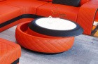 Design Couchtisch Berlin in Leder mit Stauraum in orange - schwarz
