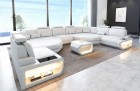 Leder Sofa Wohnlandschaft Asti XXL in komplett weiss mit LED Beleuchtung