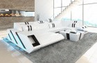 Sofa Wohnlandschaft Apollonia U Form mit LED in weiss-schwarz