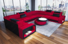 Mini U Form Sofa Foggia als Wohnlandschaft mit Stoffbezug in rot - SunVelvet1010