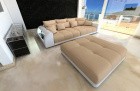 Sofa Miami mit Hocker und LED-Beleuchtung in beige - Mineva4 - (Hocker und LED Beleuchtung optional erhältlich)