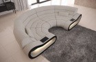 Rundes Sofa Stoff Leder Mix Concept LED Beleuchtung in elfenbein - Hugo1