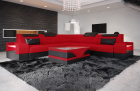 Mini L Form Sofa Trivento mit LED und Stoffbezug in rot - Mineva20 - Akzentfarbe schwarz