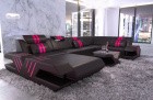 Sofa Wohnlandschaft Venedig Leder Schwarz-Pink