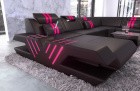Sofa Wohnlandschaft Venedig Leder Schwarz-Pink