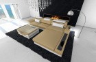 Exklusive Ledercouch Parma als L Form in sandbeige-weiss