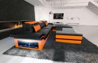 Designer Ledersofa Parma als L Form schwarz-orange