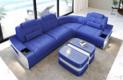 L Form Sofa Elena Mini mit LED und Stoffbezug in blau - SunVelvet1027 - Nebenfarbe weiß
