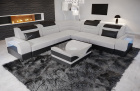 Mini L Form Sofa Trivento mit LED und Stoffbezug in macchiato - Hugo2 - Akzentfarbe schwarz