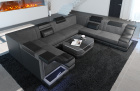 Polster Sofa Wohnlandschaft Bianchi U Form mit LED Beleuchtung in grau - Hugo5