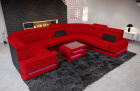 U Form Sofa Positano Mini mit LED, USB und in einem Stoffbezug in rot - Mineva20