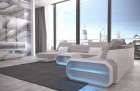 XL Stoff Sofa Strukturstoff Roma in hellgrau mit LED Beleuchtung - Hugo 2