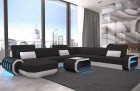 XL Stoff Sofa Strukturstoff Roma in schwarz mit LED Beleuchtung - Hugo 14