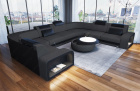 Mini U Form Sofa Foggia als Wohnlandschaft mit Stoffbezug in dunkelgrau - Mineva8 Mikrofaser Stoff
