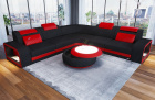 Sofa Foggia Mini L Form mit LED und Stoffbezug in schwarz - Mineva14 - Akzentfarbe rot