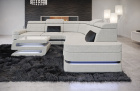 Positano L Form Sofa Mini mit Beleuchtung und Stoffbezug in elfenbein - Hugo1 - Nebenfarbe schwarz Strukturstoff