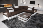 Mini L Form Sofa Trivento mit LED, USB und in Stoffbezug in graubraun - Hugo16 - Strukturstoff