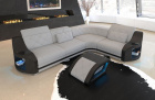 L Form Sofa Genua in Mini mit LED und Stoffbezug in Mikrofaserstoff hellgrau - Mineva12