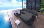 Poly Rattan Sofa Wave L-Form mit LED Beleuchtung schwarz-grau