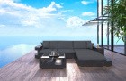 Poly Rattan Sofa Wave L-Form mit LED Beleuchtung schwarz-grau