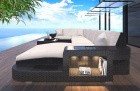 Rattansofa Wave Lounge Set mit LED Beleuchtung schwarz-beige