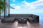 Modernes Rattan Sofa Turino U Form mit Polsterauflagen in Grau und LED Beleuchtung