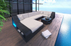 Rattan Sofa Turino U Form mit Polsterauflagen in creme und LED Beleuchtung