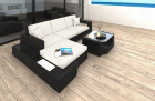 Rattan Sofa Messana L Form mit Polsterauflagen in Creme und LED-Beleuchtung