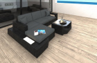 Rattan Lounge Sofa Messana L Form mit Polsterauflagen in Grau und LED-Beleuchtung