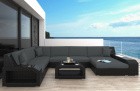 Rattan Sofa Lounge Set Matera mit LED Beleuchtung schwarz-grau